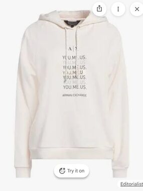 A/X Armani Exchange Cream Hoodie with Logo and Gold-Accent Drawstrings